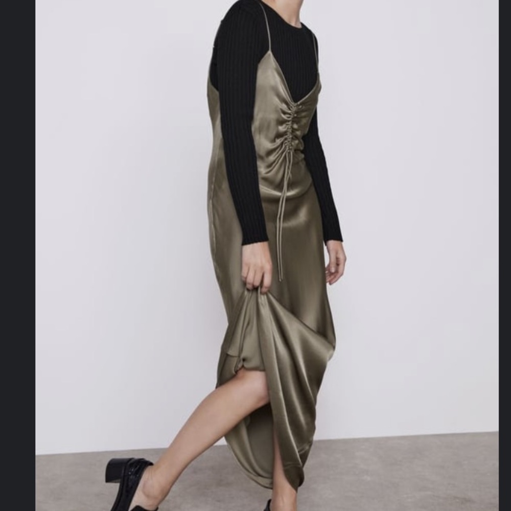 Zara Gray Ruched Slip Dress